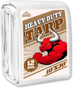 Tarp 10x30 ft Heavy Duty 12mil 100% Waterproof High Durability Multipurpose,Uv Resistant,White Tarp Suitable for Swimming Pools, Boats, Camping, Courtyards, Etc -by MVPNET