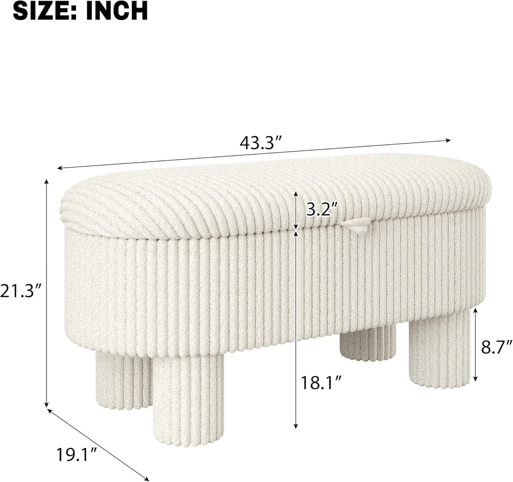 Merax Modern Storage Ottoman, Corduroy Upholstered Bench with Cylinder Legs, Wooden Bedroom Storage Seat, Beige Entryway Shoe Bench for Living Room, Bedroom