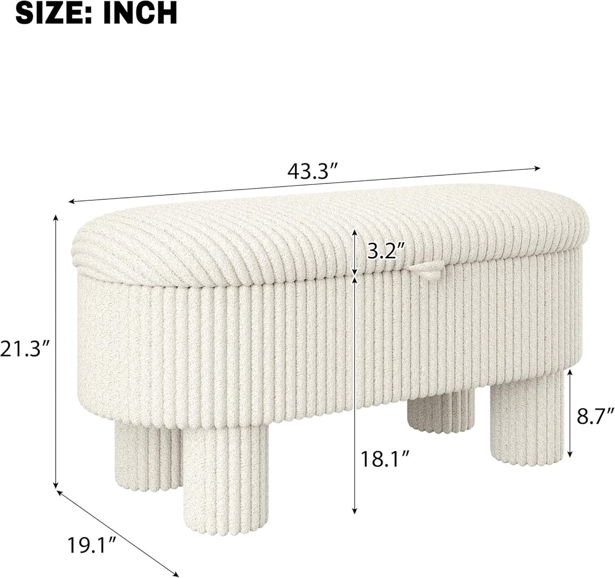 Merax Modern Storage Ottoman, Corduroy Upholstered Bench with Cylinder Legs, Wooden Bedroom Storage Seat, Beige Entryway Shoe Bench for Living Room, Bedroom