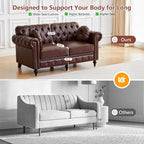 ORRD Chesterfield Small Loveseat, High Back Modern Faux Leather Couch with Button Tufted, Nailhead Trim, Rolled Arms, Extra Round Cushion – Classic Sofa for Living Room, Lounge, or Office, Dark Brown