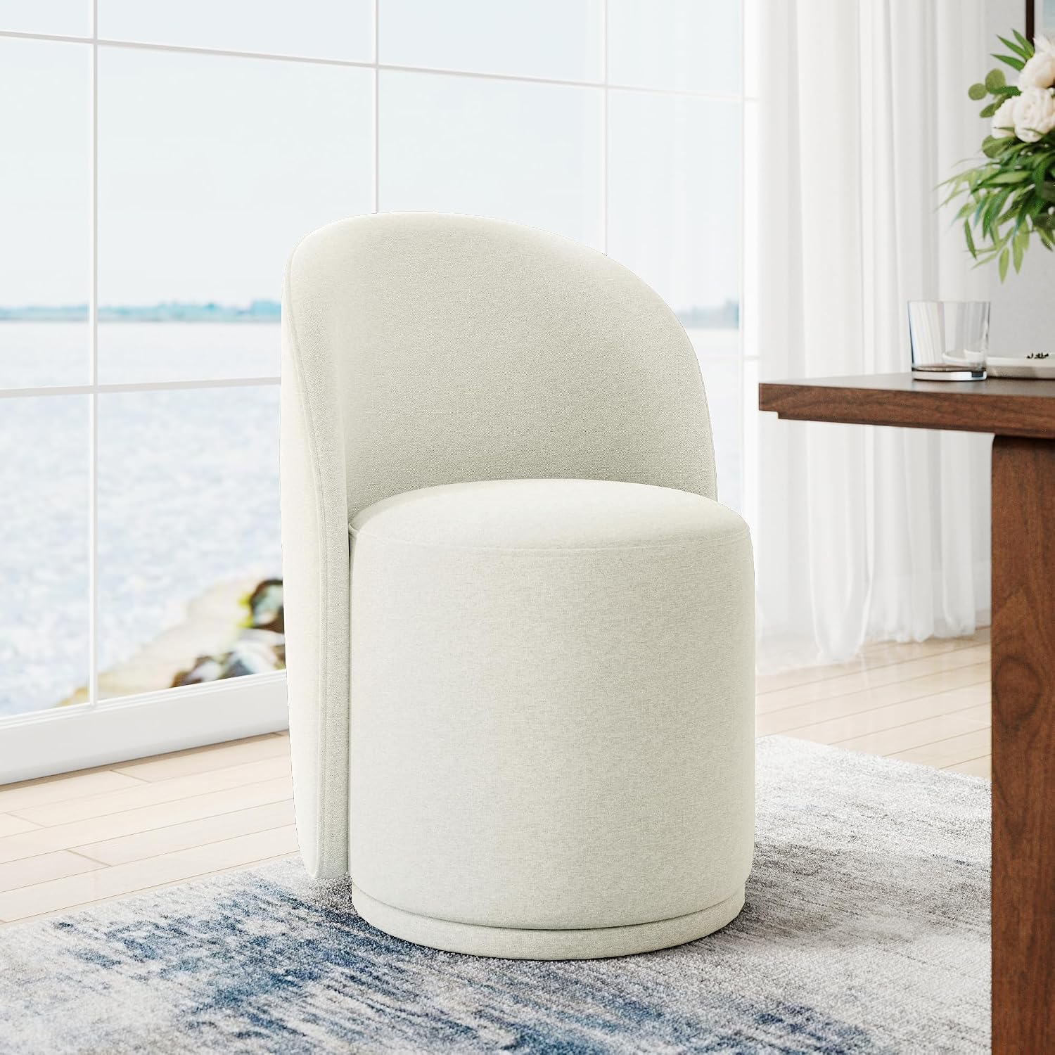 Swivel Barrel Dining Chairs, Upholstered Modern Accent Chair for Living Room, Bedroom, Makeup Vanity, Dining Room, Kitchen (Swivel Fabric Cream White, Set of 6)