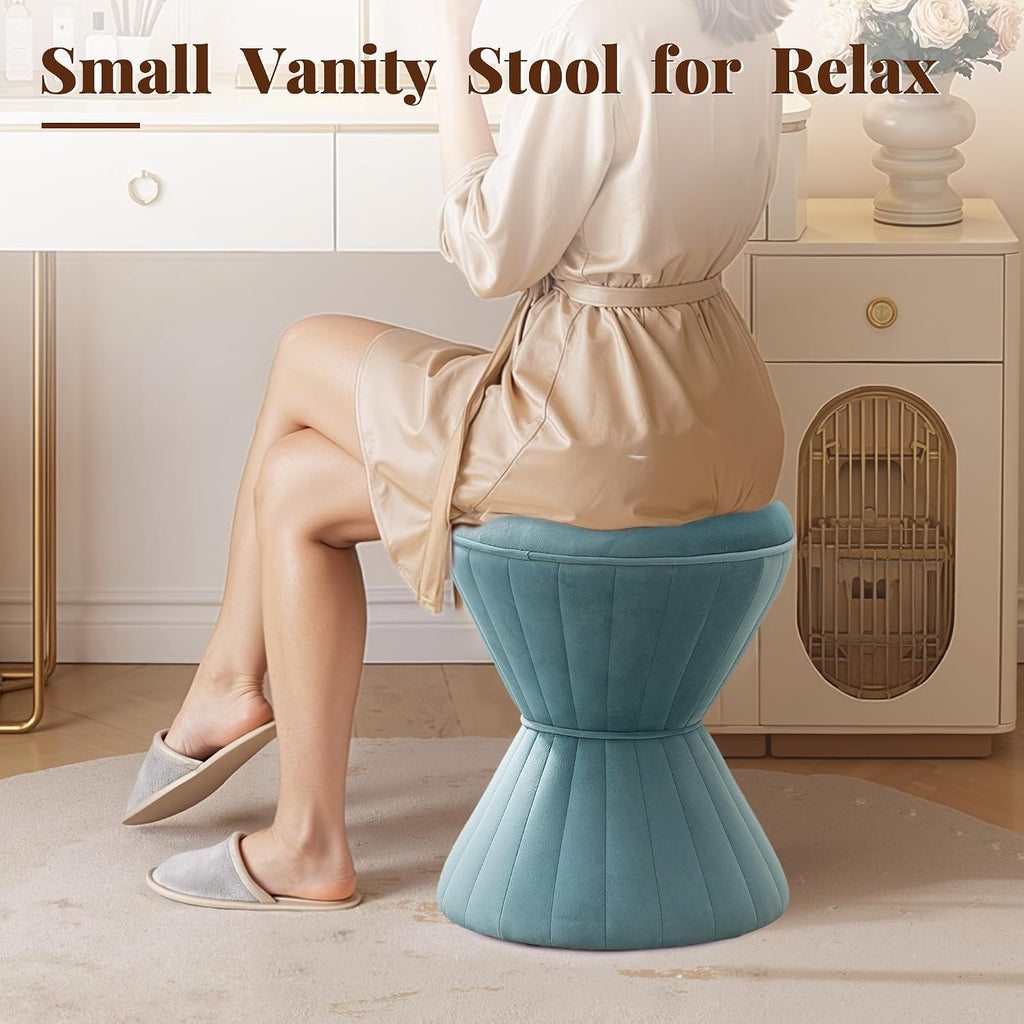 Multifunction Velvet Ottoman, Upholstered Vanity Stool Chair, Sturdy Round Footstool for Makeup, Living Room, Bedroom, Entryway (Sage)