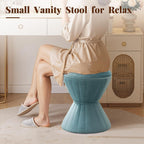 Multifunction Velvet Ottoman, Upholstered Vanity Stool Chair, Sturdy Round Footstool for Makeup, Living Room, Bedroom, Entryway (Sage)