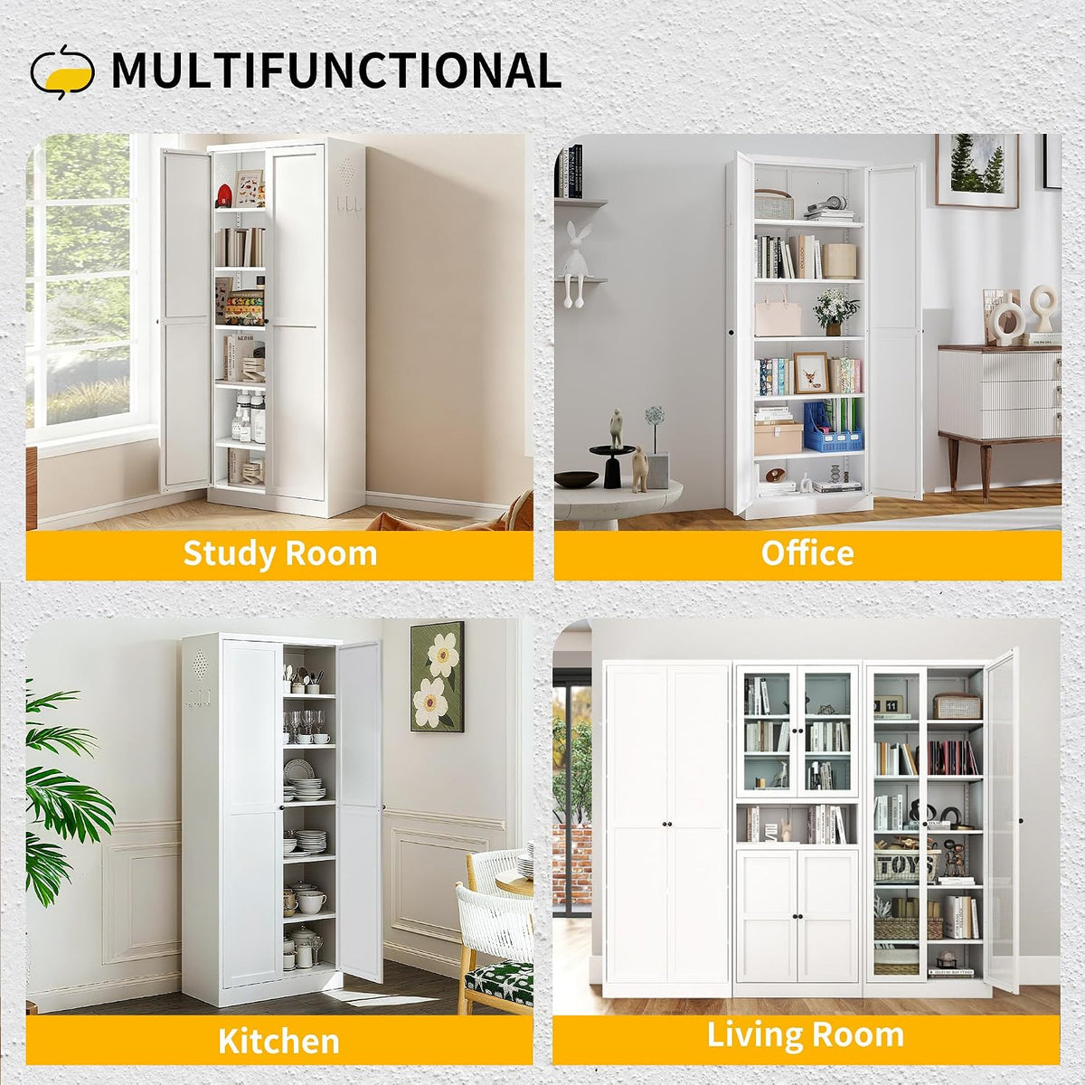 White Kitchen Pantry Cabinet, 72" Tall Metal Storage Cabinet with 2 Door and 5 Adjustable Shelves, Pantry Cabinets for Kitchen Storage, Assemble Required