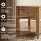 Signature Design by Ashley Sharlance End Table with Drawer, Built-in USB-A & USB-C Charging Ports, Hardwood and Hickory Veneer Side Table for Living Rooms, Light Brown, 20'' W x 26'' D x 24'' H