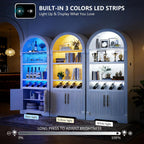 Vlsrka Arched Cabinet, Kitchen Pantry Cabinets with Open & Adjustable Shelves, Induction 3 Color Lights (White A)