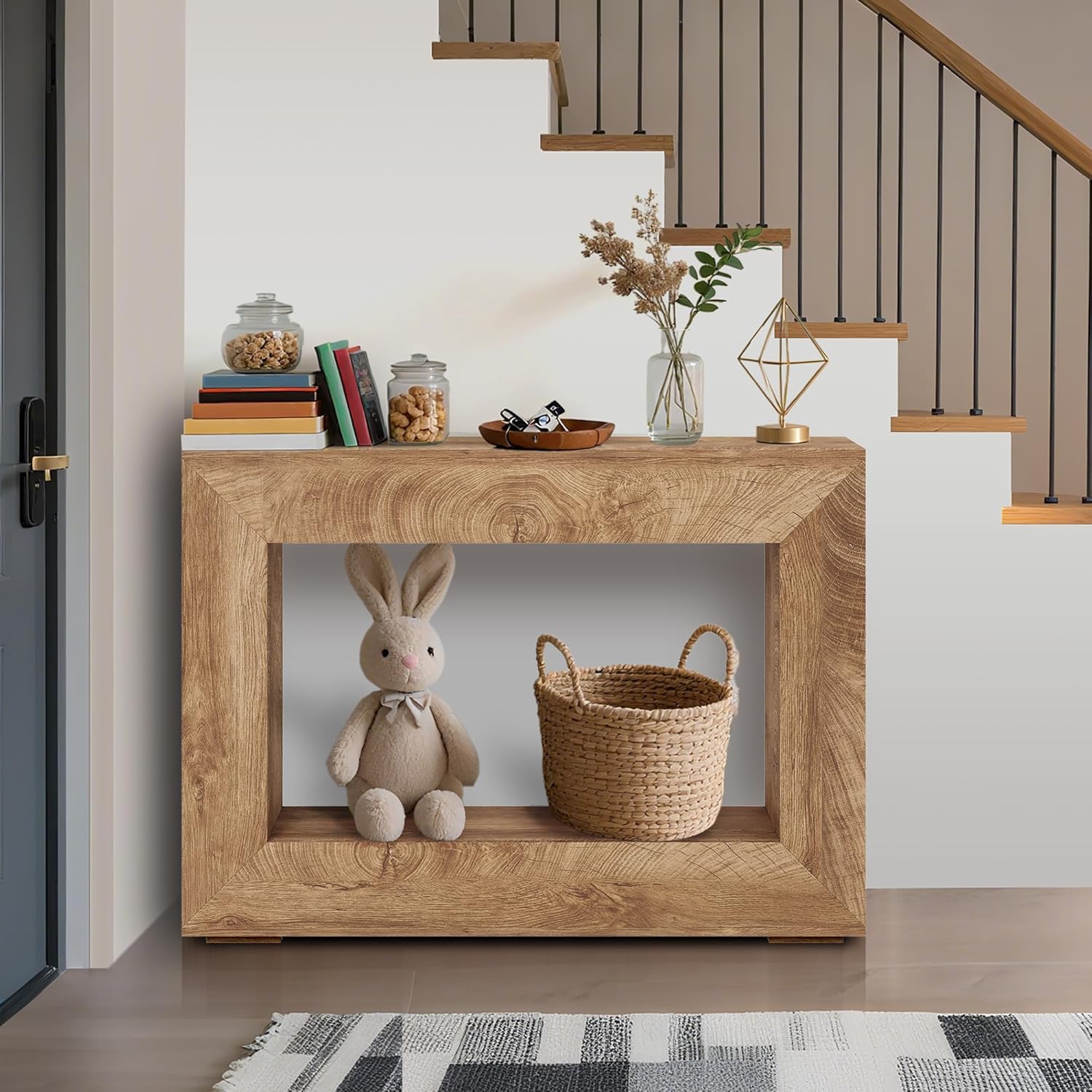 47" Farmhouse Console Table - Long Sofa Table Behind Couch, Wooden Entryway Table for Living Room, Hallway, Entrance, Rustic Rectangular Design, Natural Color