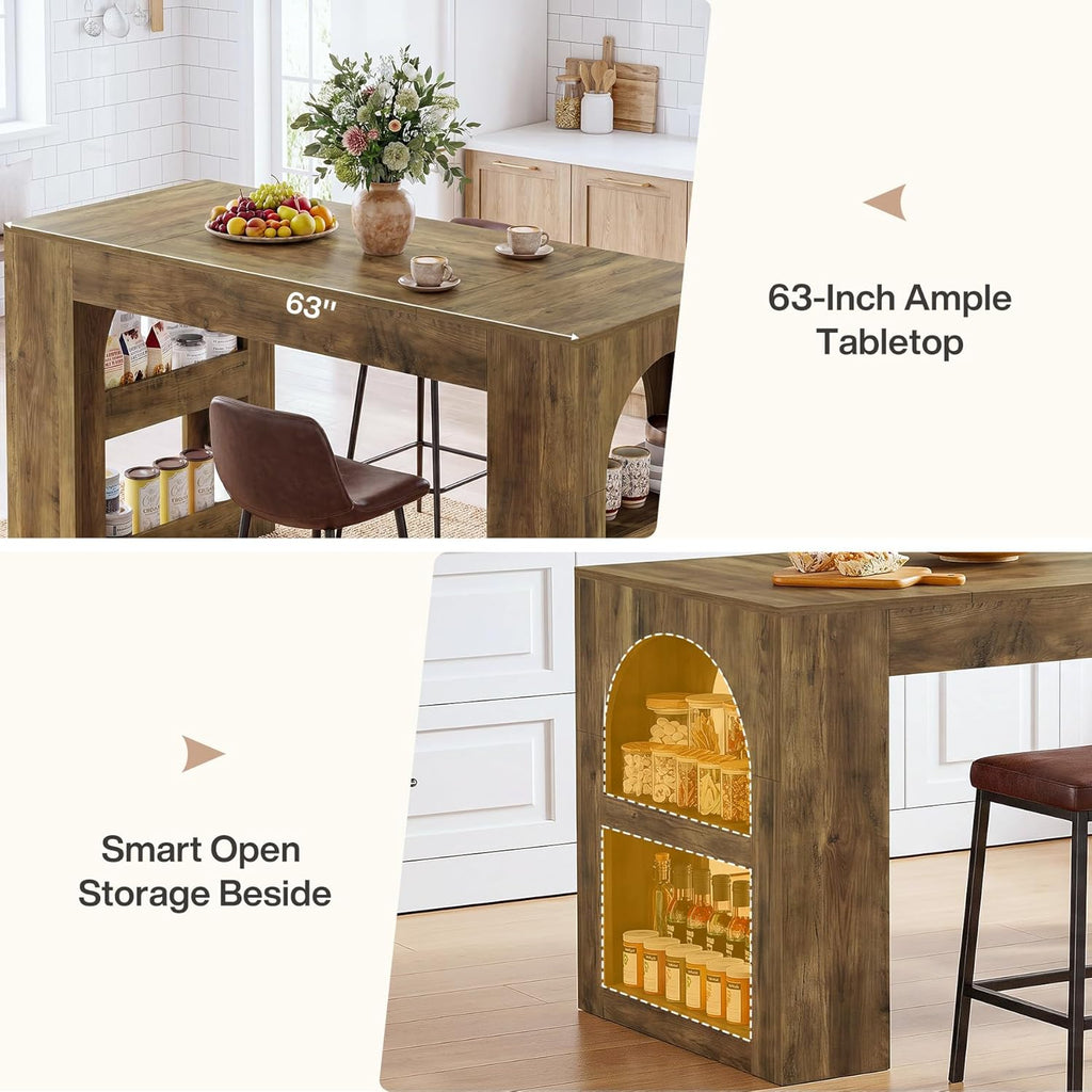 Tribesigns 63-Inch Kitchen Island with Storage, Farmhouse Stationary Island Table with Large Countertop, Counter Height Coffee Bar Unit for Kitchen, Living Room, Basement