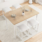 VECELO Dining Table and Faux Leather Chairs Set for 4, Oak | Kitchen table and chairs set for 4, Faux leather stools, Wood tabletop, Sturdy metal frame, Space-saving, Easy assembly