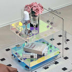 Acrylic End Table with Wheels, 2/3 Tiers Acrylic Bar Cart, Rolling Utility Cart with Handle, Colorful Clear Side Table for Drink, Food, Snack Used in Living Room, Bedroom, Study(16.4''x13.4''x18.9'')