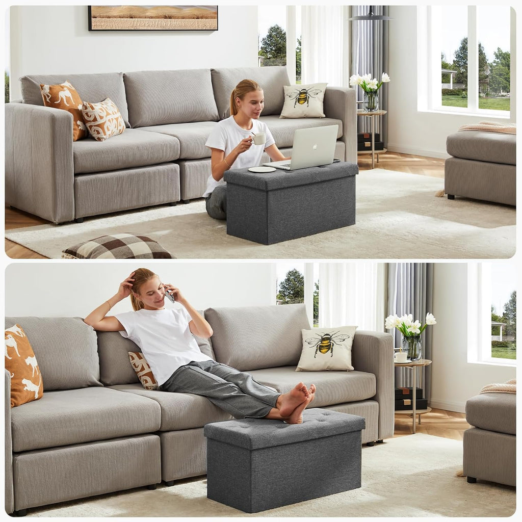 NEWBULIG Ottoman with Storage Bench-30 Inches Small Folding Foot Rest Stool with Thicker Foam Padded Seat, Storage Chest for Living Room, Entryway, End of Bed Bench, Holds Up to 660 lbs Grey
