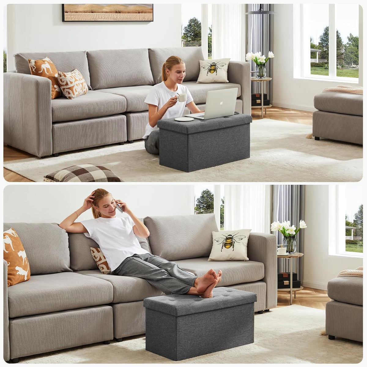 NEWBULIG Ottoman with Storage Bench-30 Inches Small Folding Foot Rest Stool with Thicker Foam Padded Seat, Storage Chest for Living Room, Entryway, End of Bed Bench, Holds Up to 660 lbs Grey