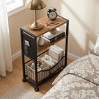Skinny Side Table with Storage, 3 Tier Slim Side Tables for Small Spaces, Skinny End Table Narrow Bedside Table Narrow Side Table for Living Room, Bedroom