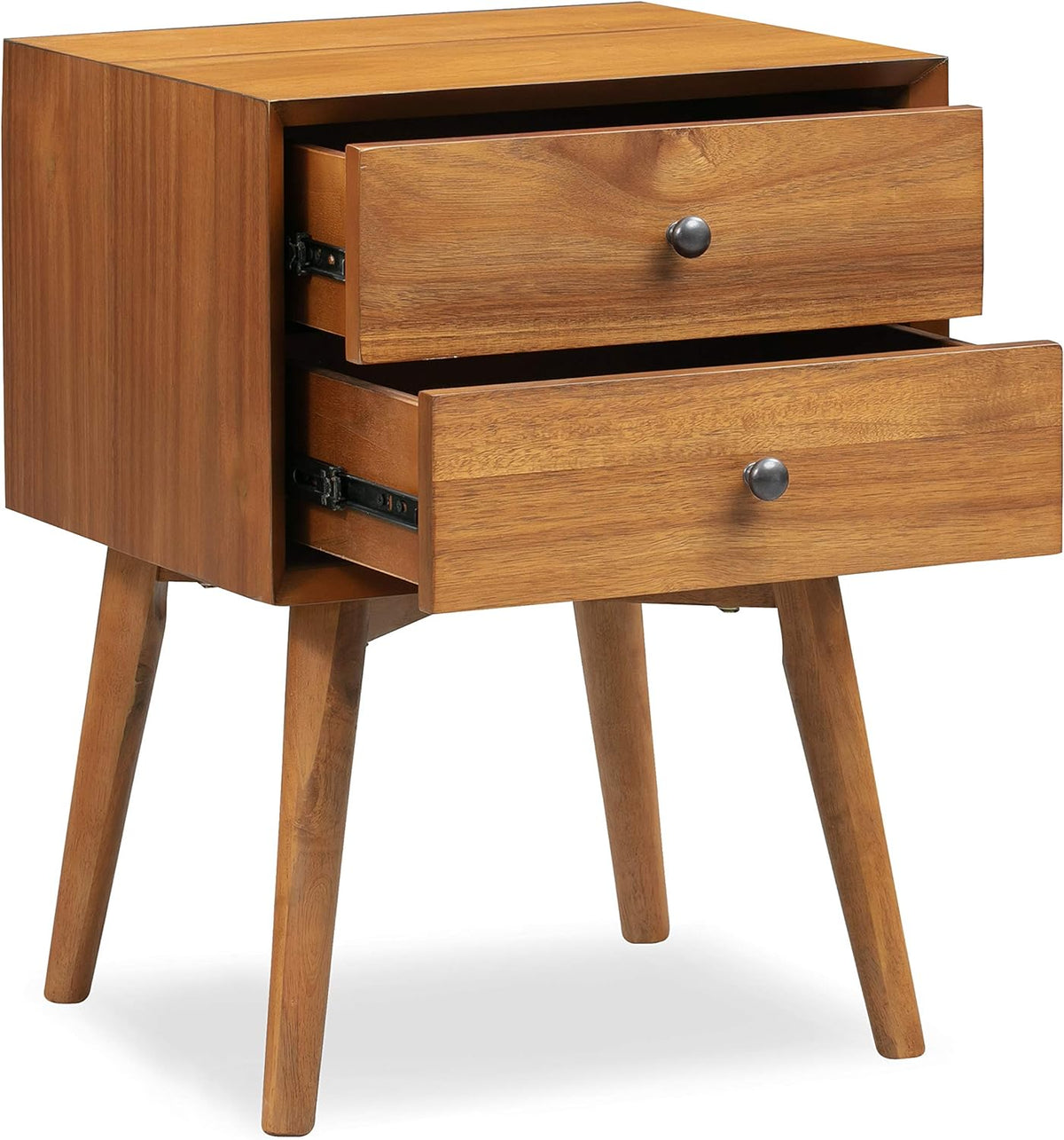 Poly & BARK Dorsey Nightstand - Mid-Century Modern Nightstand – Solid Wood Bedside Table with 2 Drawers, Acorn Walnut Finish, 23.5" Tall