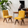 Rowill Modern Upholstered Dining Chairs Parsons Chair Linen Fabric Kitchen Chairs Tufted Armless Dining Room Chairs with Wood Legs Set of 2, Yellow
