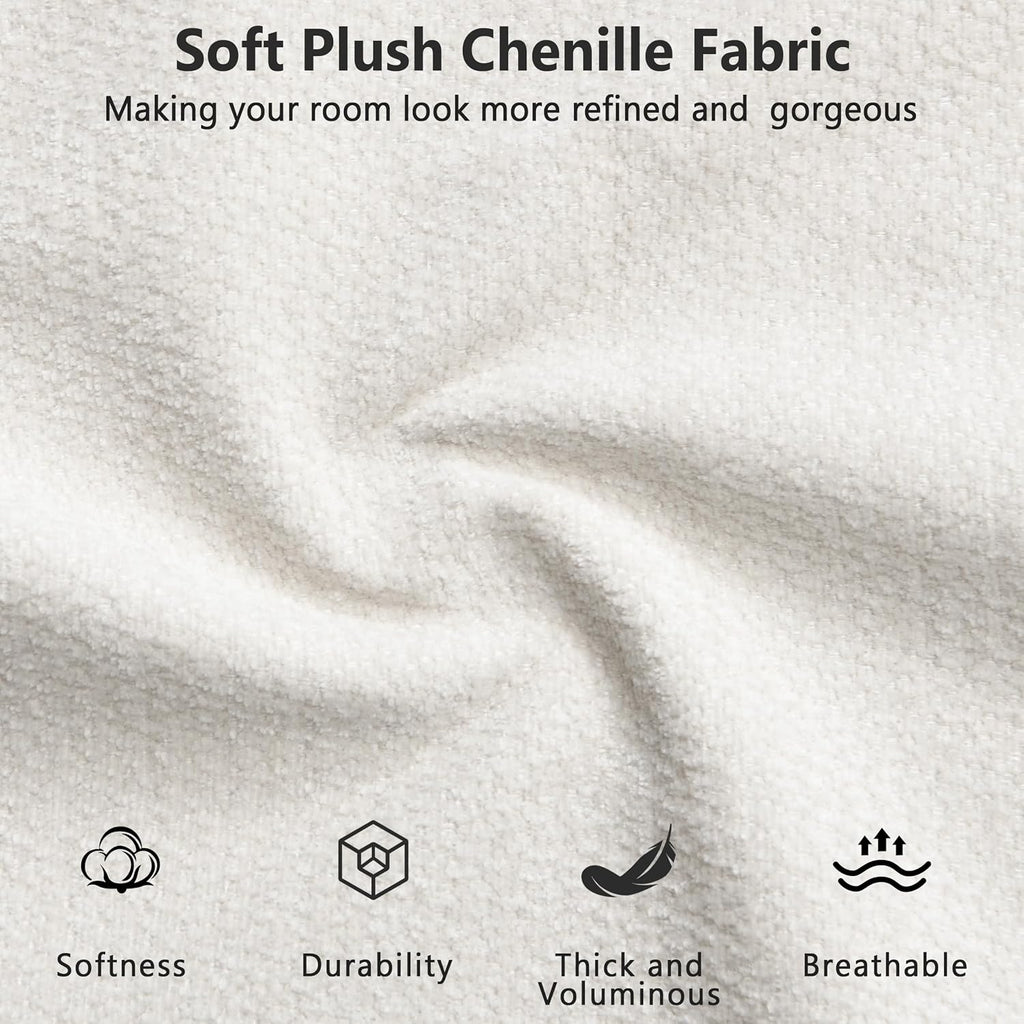 Merax King Chenille Platform Bed with 2 Removable Headboard Pillows, Beige