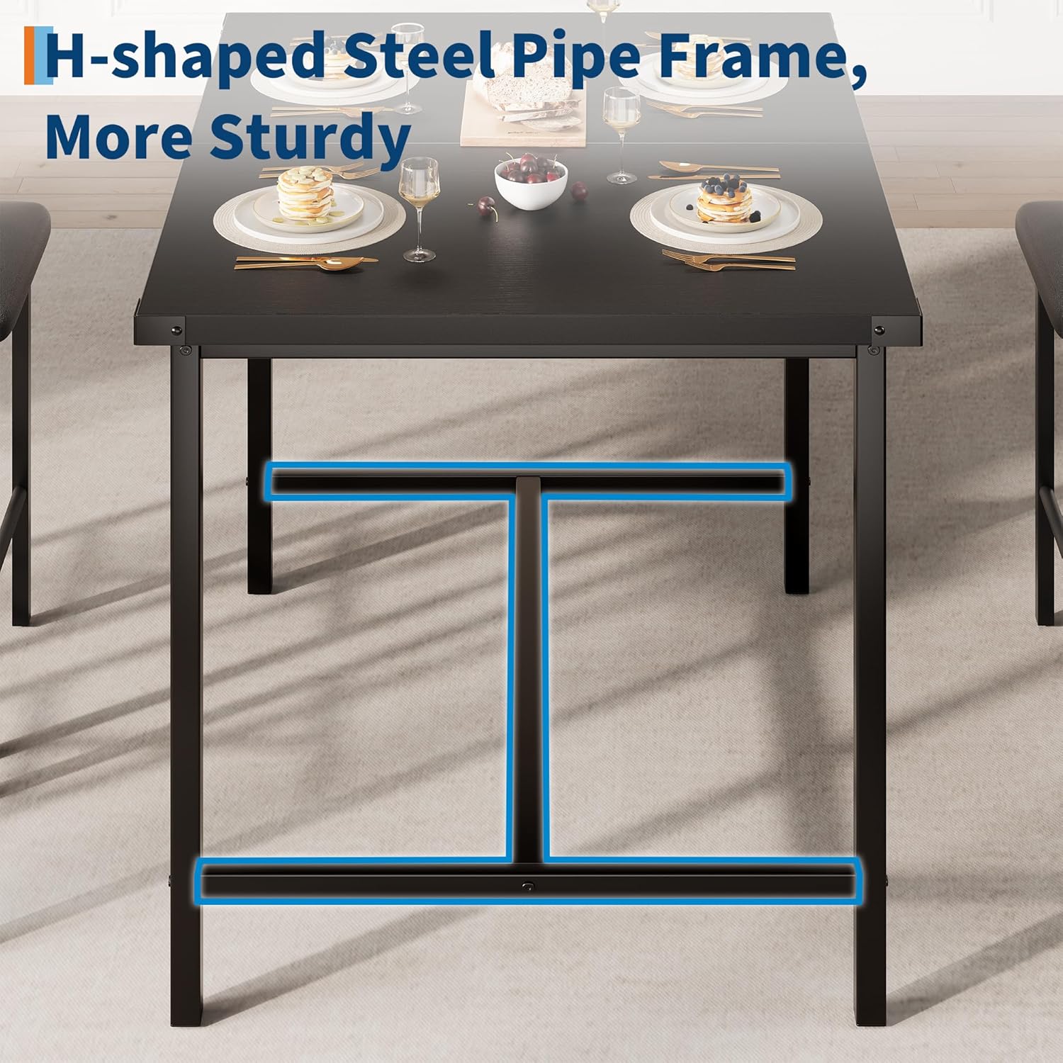 IDEALHOUSE Dining Table Set for 4 with Footrest & Corner Protector, Counter Height Table with 4 Upholstered Bar Stools, 5-Piece Kitchen Table Set, for Dining Room, Apartment, Pub, Rustic Black