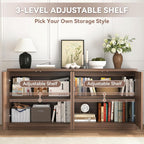 63" Fluted Buffet Cabinet Sideboard with Storage,Large Credenza with 4 Doors with Adjustable Shelves,Wood Mid Century Modern Sideboard for Kitchen, Living Room,Entryway(Walnut)