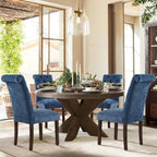 COLAMY Button Tufted Dining Chairs Set of 6, Parsons Upholstered Fabric Dining Room Chair Kitchen Chairs with Wood Legs and Padded Seat, Blue