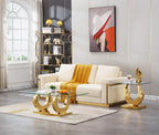 1 Piece Living Room End Table Luxury Glass Side Table, Elegant Gold End Table with Three Ring-Shape Stainless Steel Pedestal Base for Living Room Bedroom Office(1 End Table)