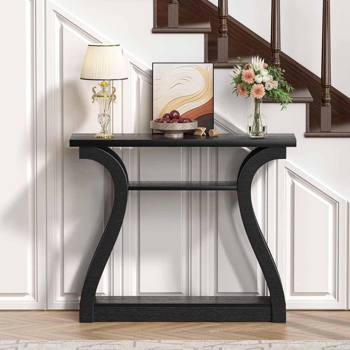 Wood Console Table, 3-Tier Accent Sofa Table (Black)