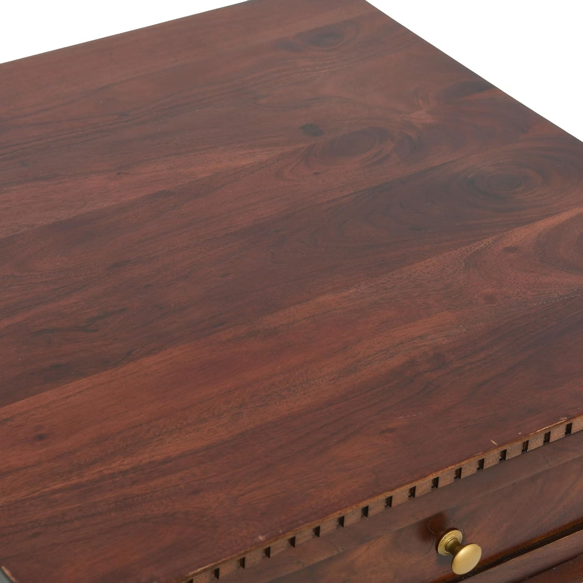 Creative Co-Op Maxwelton Solid Wood End Table with Drawer and Woven Cane Storage Shelf, Dark Chestnut and Natural