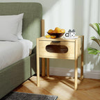 Giantex Bamboo Nightstand Set of 2, Mid Century Modern Bedside Table with Tempered Glass Decorated Drawer, Boho End Table for Bedroom, Living Room and Small Spaces, 16" L x 16" W x 20" H, Natural