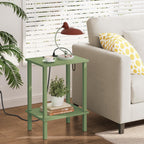 TUTOTAK End Table with Charging Station, Small Side Table with Outlets, Nightstand Bedside Table, 2-Tier Storage Shelf for Small Space, Living Room, Bedroom, Olive Green TB01BOG040