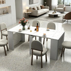 Expandable Dining Room Table, Extendable Table for 10-12 People, Folding Console Table, Space Saving Kitchen Table for Apartment, Marble and White