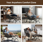 Welnow Lazy Chair with Ottoman, Modern Accent Chair with Armrests and a Side Pocket, Leisure Sofa Armchair, Reading Armchair with Footrest for Small Space, Dark Grey