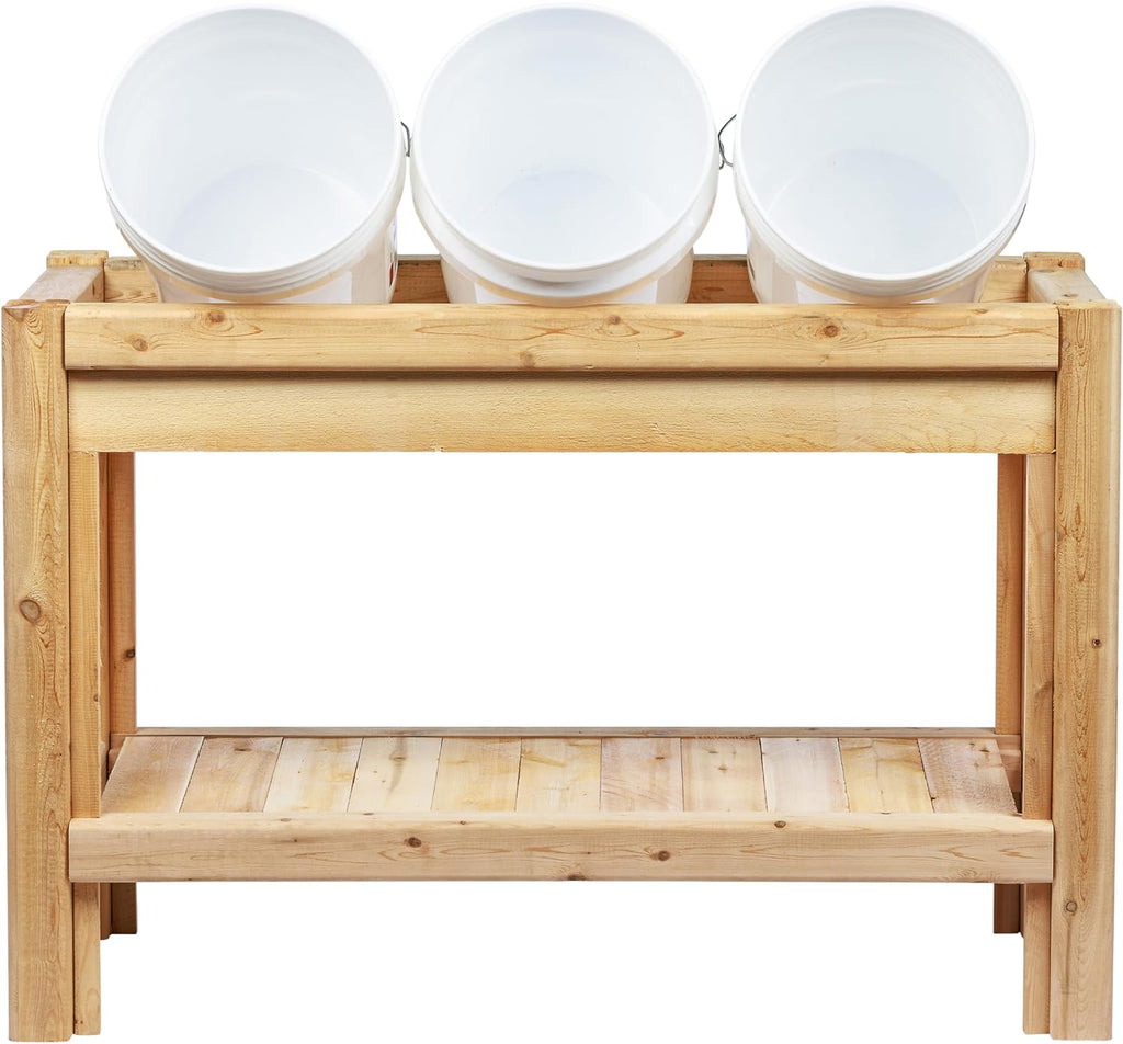 Greenes Fence Three Bucket Cedar Storage with Shelf, 44 in. x 16 in. x 30 in. - Made in USA with North American Cedar