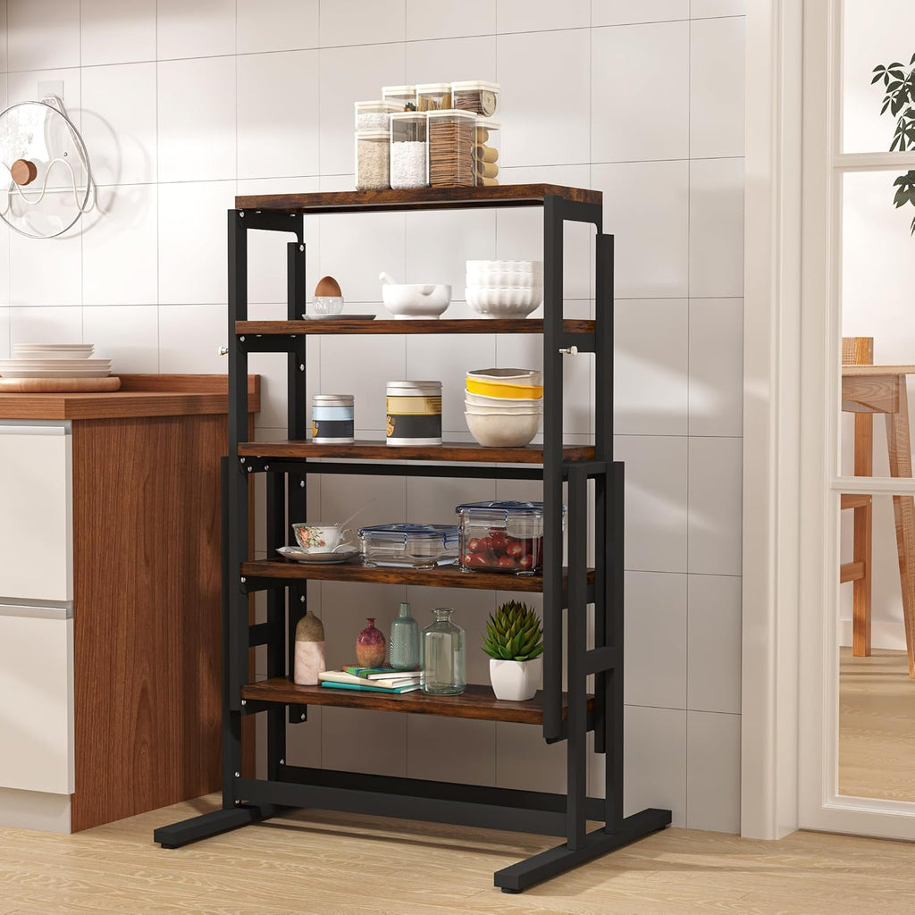 Convertible Dining Table, Multipurpose Mahogany Storage Shelf, 2 in 1 Bookshelf to Kitchen Table, Space Saving Transformer Shelf Table for Dining Room, Living Room (Rustic Brown, 47.2 Inch)