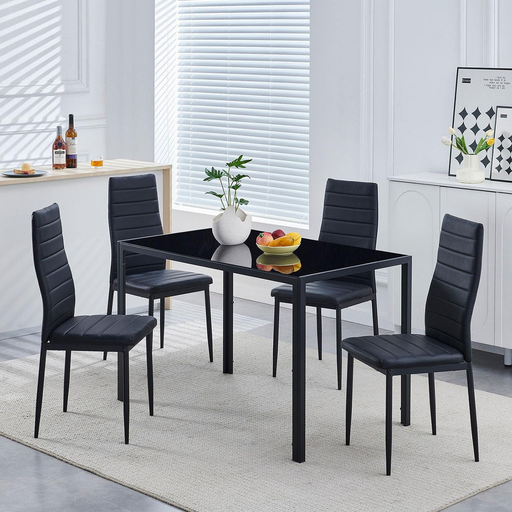 47.24" Glass Dining Table Modern Kitchen & Dining Room Table for 2-4 Rectangular Glass Dinner Table for Small Space (47.24" Black)