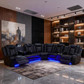 Power Recliner Sofa Set, Living Room Furniture Sets, Leather Sectional Sofa Set with LED Lights, Cup Holders, Storage Console for Living Room/Home Theater (Black)