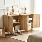 VEVOR Rattan Buffet Cabinet with Storage, 4 Magnetic Doors and Adjustable Shelves, Sideboard for Hallway, Living Room, Kitchen, Natural