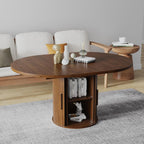 Expandable Dining Table,Round Wooden Kitchen Table,Double Layered Storage Space with Partitions,Equipped with Circular Sliding Doors, Suitable for Kitchen (Expandable Dining table-Walnut-02)