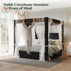 Jocisland King Canopy Bed Frame Velvet Upholstered Headboard, Black