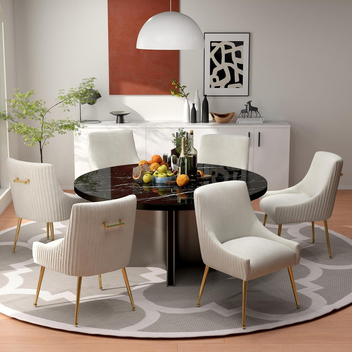 Dining Chairs, Accent Chairs Set of 6, Modern Upholstered Kitchen Dining Room Chairs with Gold Legs, Fabric Tufted Velvet Living Room Chairs for Reception Room Bedroom Guest Room (Beige)