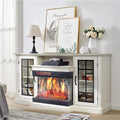 AMERLIFE 3-Sided Glass Fireplace TV Stand for TVs up to 65'' with 12 Color, Media Entertainment Center Console Table with Doors Closed Storage, White