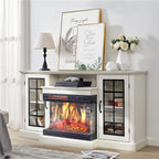 AMERLIFE 3-Sided Glass Fireplace TV Stand for TVs up to 65'' with 12 Color, Media Entertainment Center Console Table with Doors Closed Storage, White