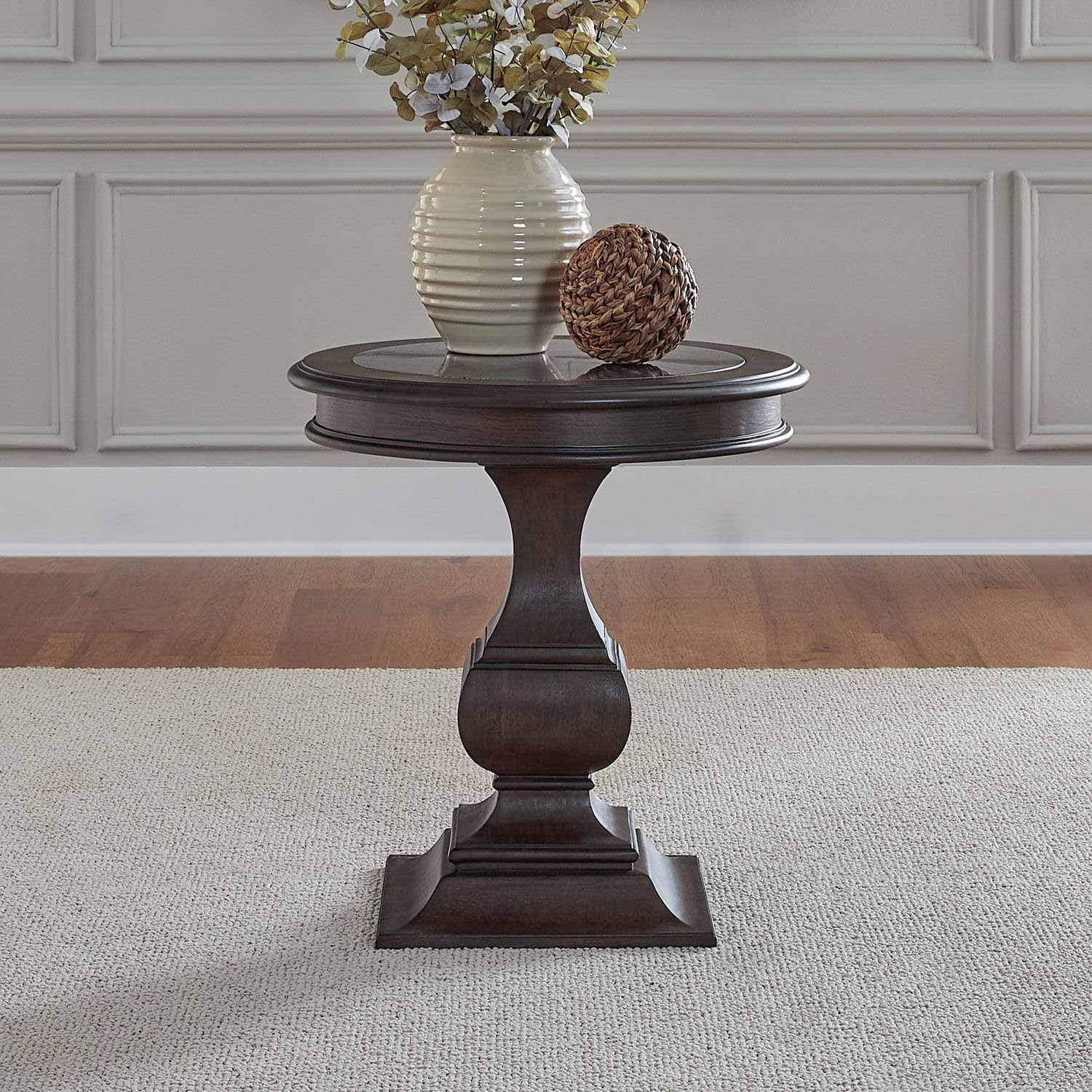 Liberty Furniture Provence Park Round End Table with Blue Stone Top for Living Room - Chateau Brown