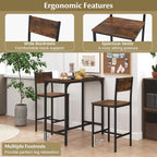GOFLAME 3-Piece Bar Table Set, Counter Height Pub Table & 2 Barstools with Metal Frame, Industrial Space Saving Dining Set for Kitchen, Dining Room, Bistro, Restaurant, Small Space, Rustic Brown