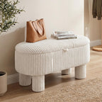 Giantex 42'' Storage Ottoman Bench, Corduroy Fabric Upholstered End of Bed Bench with Hidden Storage Compartment & Legs, Blanket Storage Chest for Living Room, Bedroom, Entryway (Beige)