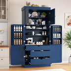 Merax 77'' Tall Freestanding Kitchen Pantry, 35''Lx17.7''W Modern Shaker Style Cupboard Storage Cabinet with Adjustable Shelves,Door Shelves, Drawers and Wine Racks, Blue
