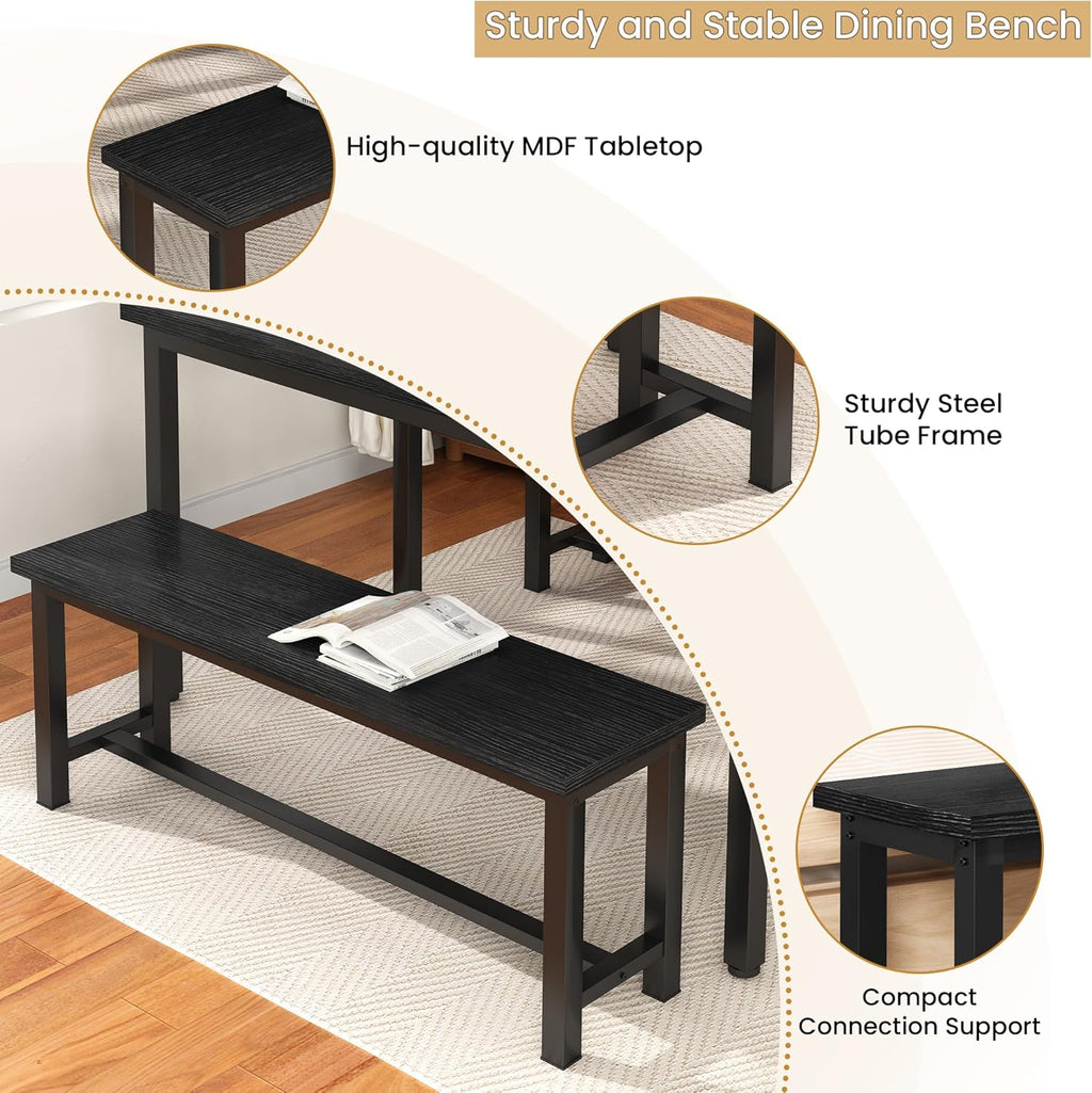 Recaceik Dining Benches, 39 Inch Table Benches, Pair of 2 Benches for Dining Room, Kitchen, Entryway, Bedroom, Industrial Small Bench Kitchen Bench with Metal Legs, Easy to Assemble, Black