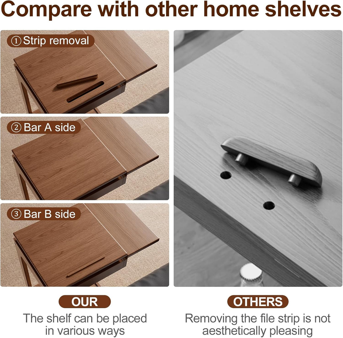 Solid Wood C Shaped End Table for Couch,Walnut C Table with Wheels,Rolling Side Table with Storage,Couch Desk with Adjustable Desktop,Rolling Tv Tray with Folding Shelf,Modern Couch Table