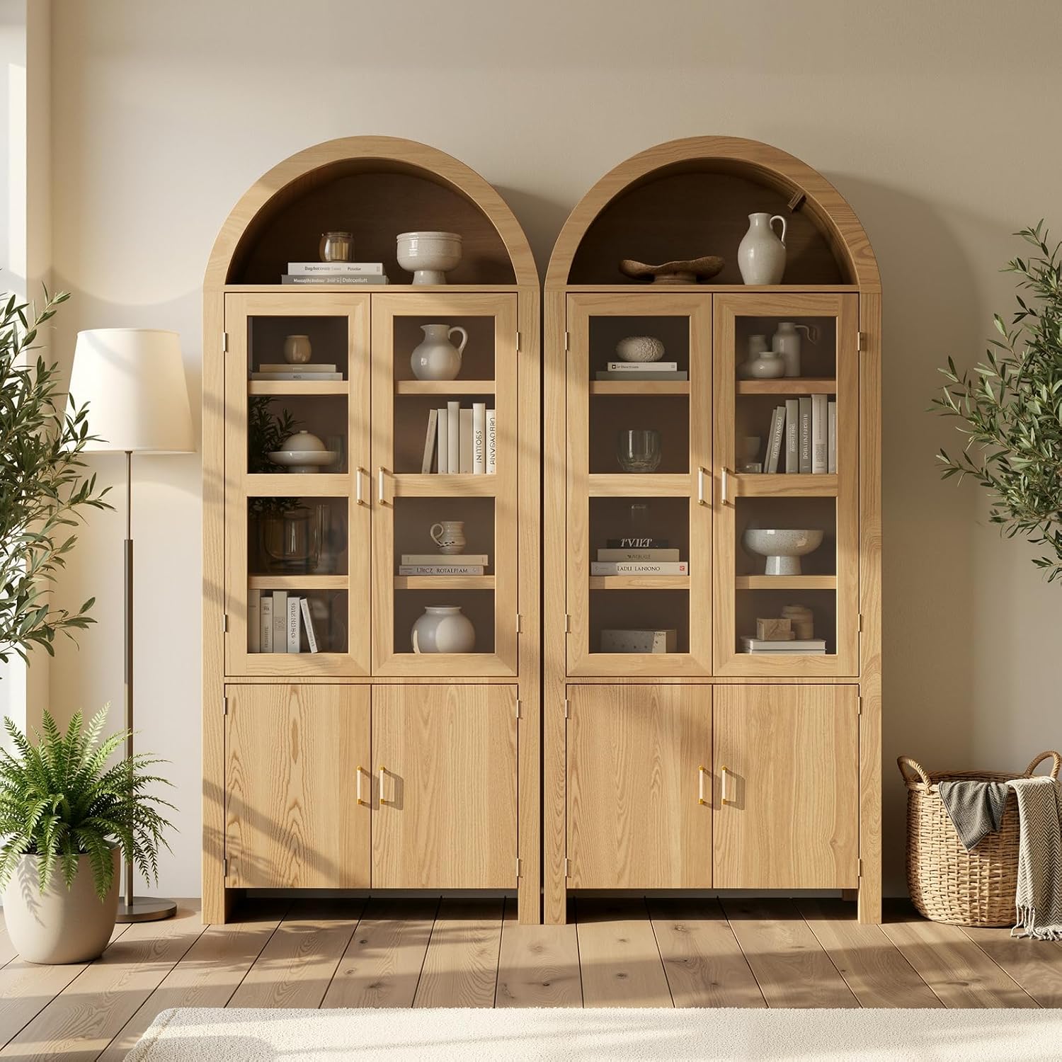 71" Tall Arched Kitchen Pantry, Modern Farmhouse Kitchens Storage Cabinets, Versatile Cupboard for Kitchen, Dining Room, Wood, 1 Pc
