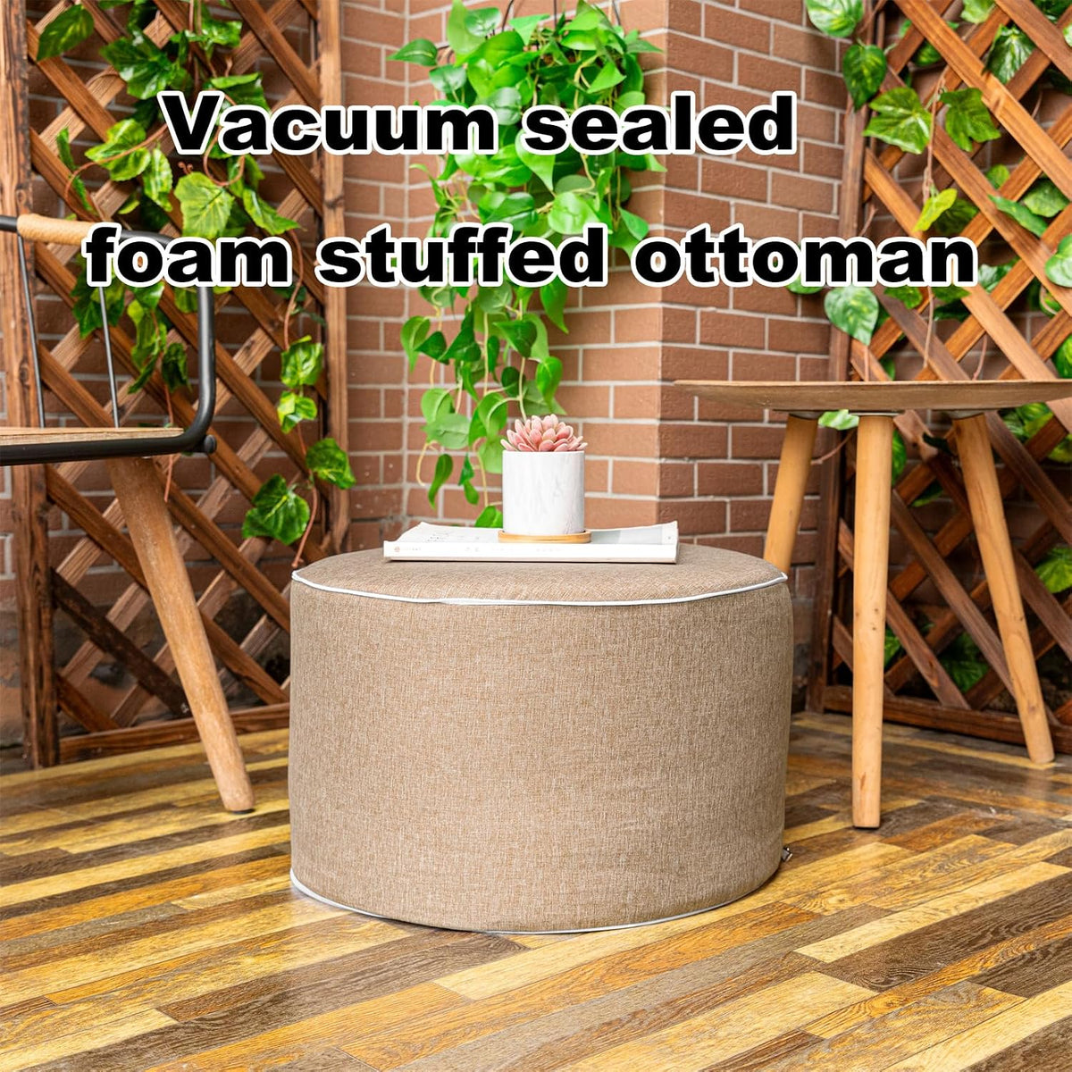 Outdoor Ottoman Outdoor Ottomans for Patio 20x12 Inches Modern Lightweight Foam Stuffed Pouf Outdoor Footstool Footrest Foot Stool Waterproof (Coffee)