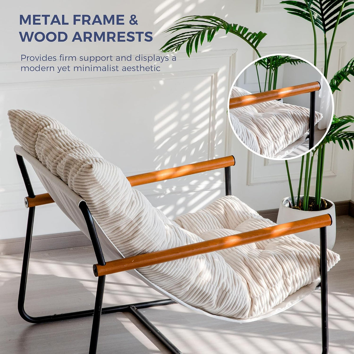 MAXYOYO Modern Accent Chair, Comfy Living Room Chair with Metal Frame | Accent Chair Upholstered Armchair with Soft Cushion for Bedroom Balcony Lounge Reading Room, Beige