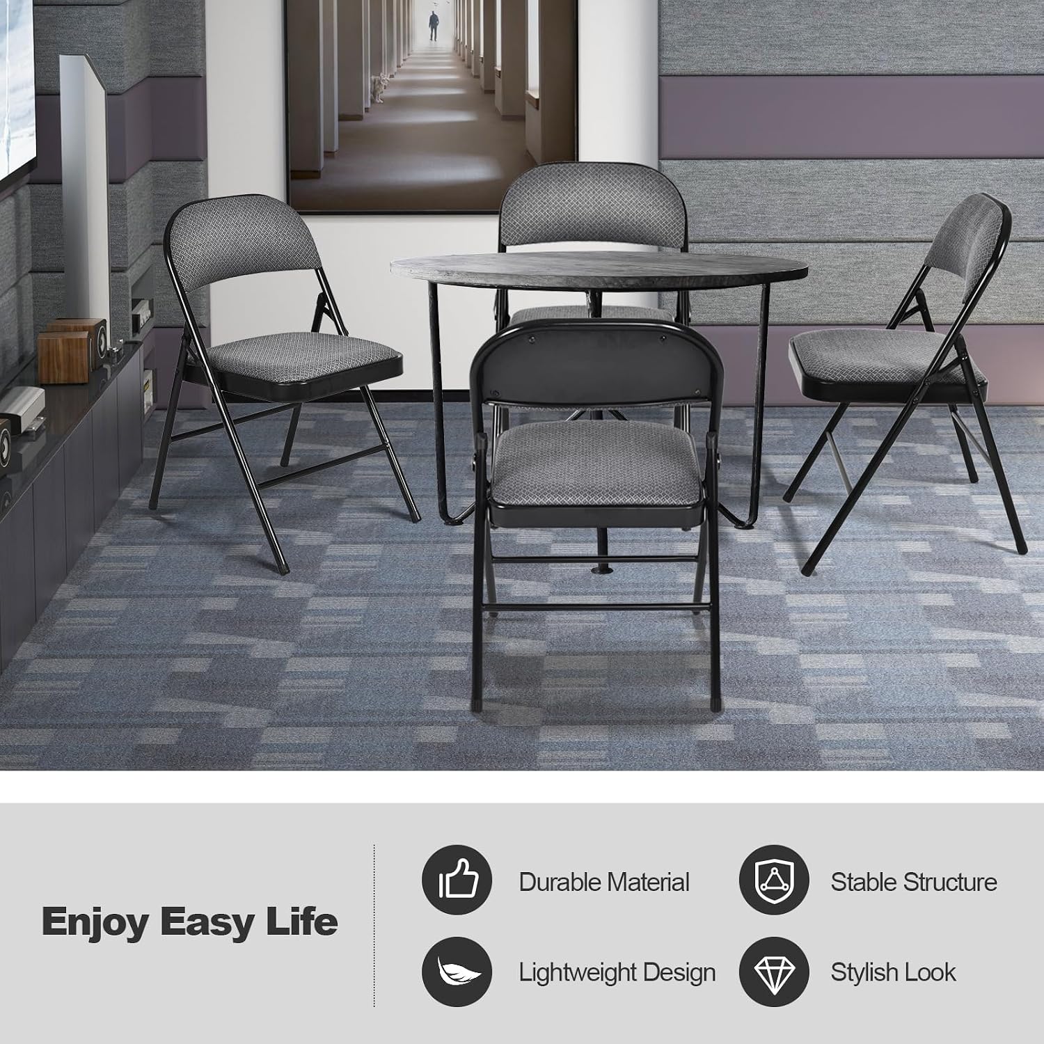 GIANTEX 6-Pack Folding Chairs Set - Waiting Room Chairs with Metal Frame, Fabric Upholstered Padded Seat, Foldable Party Chair Set, Event Chair, Folding Guest Chairs Set of 6, Grey
